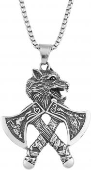Vintage Vikings-Halskette mit Doppelaxt-Anhänger, 316L Edelstahl, verblasst nicht, klassische Wolfskopf-Halsketten, nordischer Schmuck